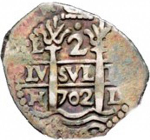 2 Reales Obverse Image minted in SPAIN in 1702H (1700-46  -  FELIPE V)  - The Coin Database