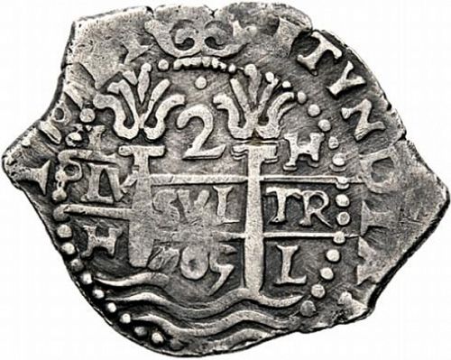 2 Reales Obverse Image minted in SPAIN in 1705H (1700-46  -  FELIPE V)  - The Coin Database