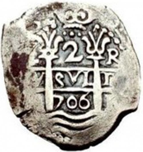 2 Reales Obverse Image minted in SPAIN in 1706R (1700-46  -  FELIPE V)  - The Coin Database