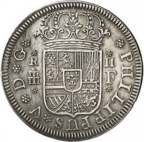 2 Reales Obverse Image minted in SPAIN in 1727F (1700-46  -  FELIPE V)  - The Coin Database