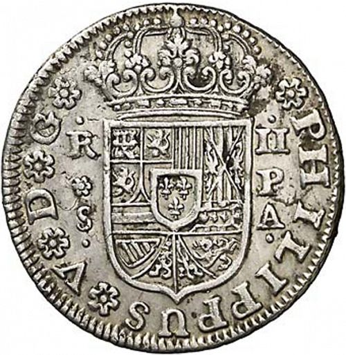 2 Reales Obverse Image minted in SPAIN in 1732PA (1700-46  -  FELIPE V)  - The Coin Database