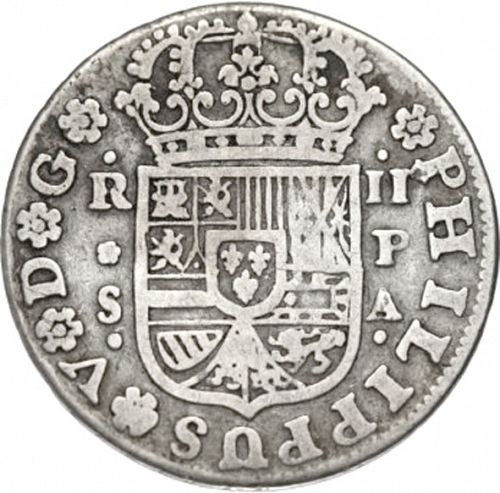 2 Reales Obverse Image minted in SPAIN in 1736PA (1700-46  -  FELIPE V)  - The Coin Database