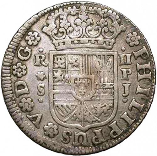 2 Reales Obverse Image minted in SPAIN in 1737PJ (1700-46  -  FELIPE V)  - The Coin Database