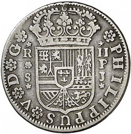 2 Reales Obverse Image minted in SPAIN in 1745PJ (1700-46  -  FELIPE V)  - The Coin Database