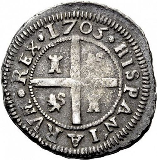 2 Reales Reverse Image minted in SPAIN in 1705P (1700-46  -  FELIPE V)  - The Coin Database