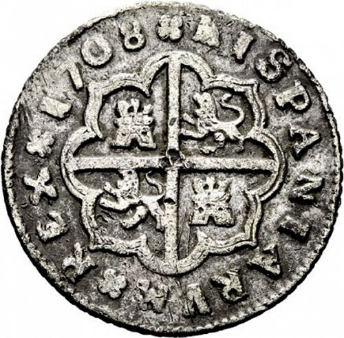 2 Reales Reverse Image minted in SPAIN in 1708F (1700-46  -  FELIPE V)  - The Coin Database