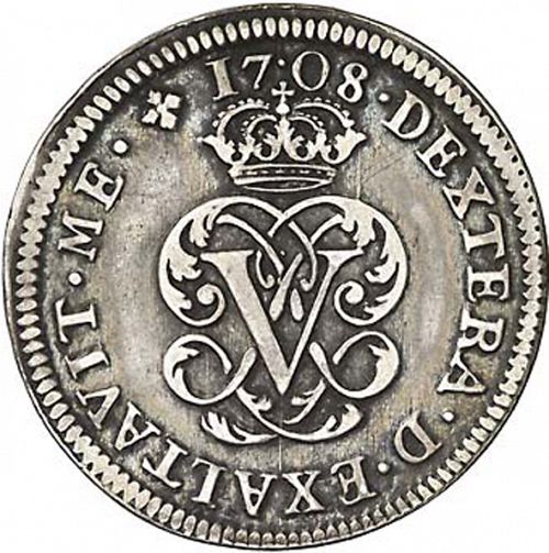 2 Reales Reverse Image minted in SPAIN in 1708Y (1700-46  -  FELIPE V)  - The Coin Database