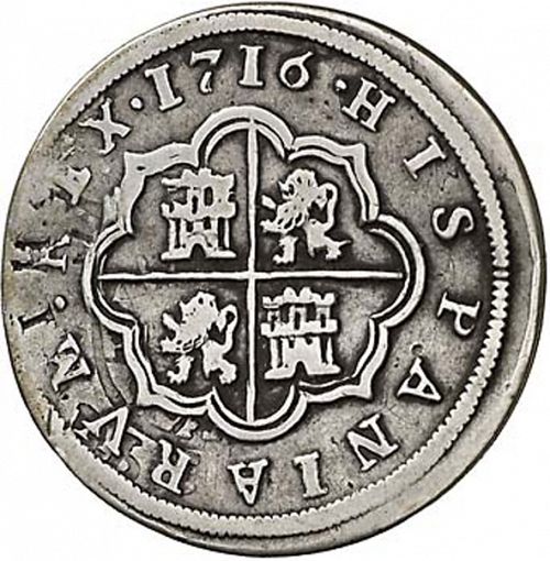 2 Reales Reverse Image minted in SPAIN in 1716J (1700-46  -  FELIPE V)  - The Coin Database