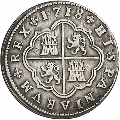 2 Reales Reverse Image minted in SPAIN in 1718J (1700-46  -  FELIPE V)  - The Coin Database