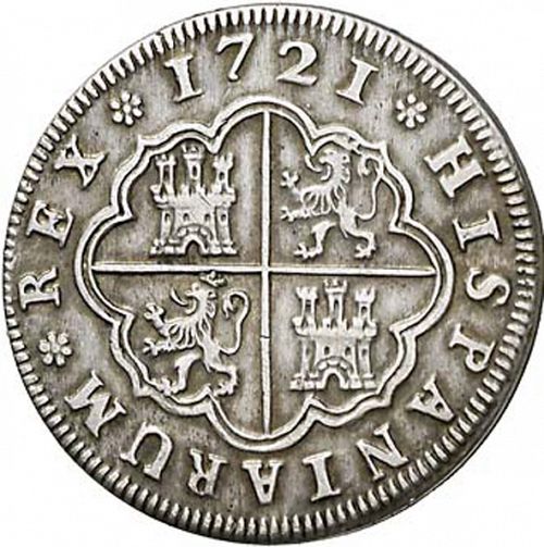 2 Reales Reverse Image minted in SPAIN in 1721A (1700-46  -  FELIPE V)  - The Coin Database