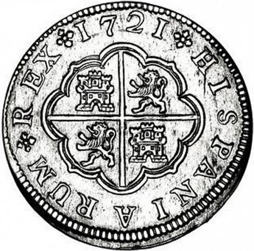2 Reales Reverse Image minted in SPAIN in 1721F (1700-46  -  FELIPE V)  - The Coin Database