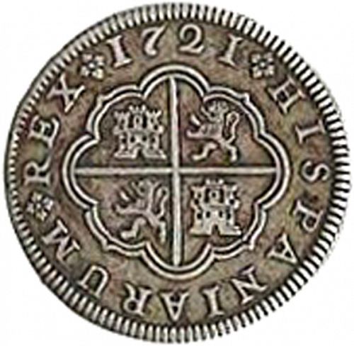 2 Reales Reverse Image minted in SPAIN in 1721F (1700-46  -  FELIPE V)  - The Coin Database