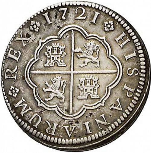 2 Reales Reverse Image minted in SPAIN in 1721JJ (1700-46  -  FELIPE V)  - The Coin Database