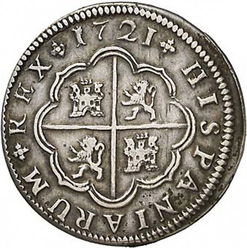 2 Reales Reverse Image minted in SPAIN in 1721J (1700-46  -  FELIPE V)  - The Coin Database