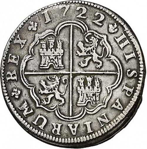 2 Reales Reverse Image minted in SPAIN in 1722A (1700-46  -  FELIPE V)  - The Coin Database