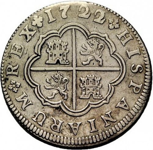 2 Reales Reverse Image minted in SPAIN in 1722F (1700-46  -  FELIPE V)  - The Coin Database