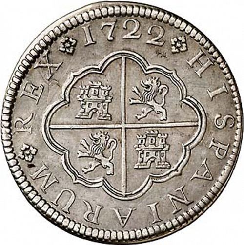 2 Reales Reverse Image minted in SPAIN in 1722JJ (1700-46  -  FELIPE V)  - The Coin Database