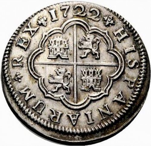 2 Reales Reverse Image minted in SPAIN in 1722J (1700-46  -  FELIPE V)  - The Coin Database