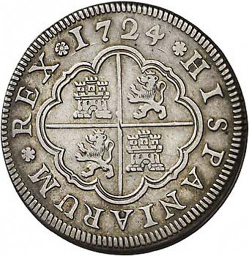 2 Reales Reverse Image minted in SPAIN in 1724F (1700-46  -  FELIPE V)  - The Coin Database