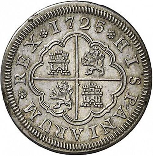 2 Reales Reverse Image minted in SPAIN in 1725F (1700-46  -  FELIPE V)  - The Coin Database