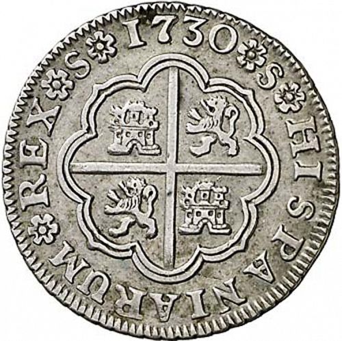 2 Reales Reverse Image minted in SPAIN in 1730 (1700-46  -  FELIPE V)  - The Coin Database