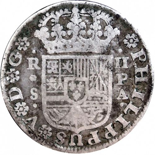 2 Reales Reverse Image minted in SPAIN in 1735PA (1700-46  -  FELIPE V)  - The Coin Database