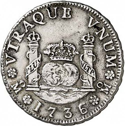 2 Reales Reverse Image minted in SPAIN in 1736MF (1700-46  -  FELIPE V)  - The Coin Database