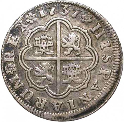 2 Reales Reverse Image minted in SPAIN in 1737PJ (1700-46  -  FELIPE V)  - The Coin Database