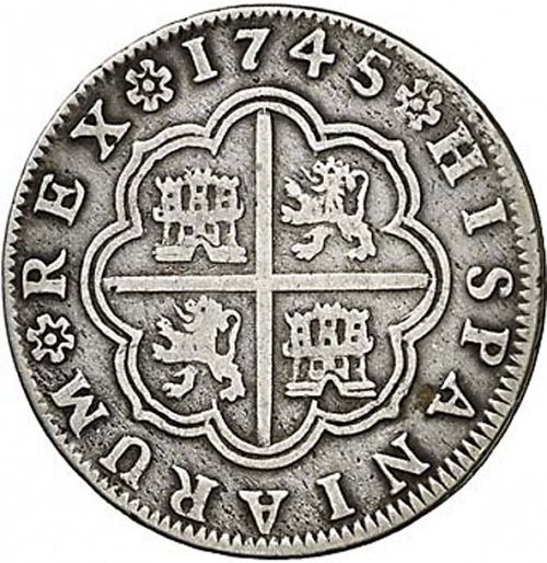 2 Reales Reverse Image minted in SPAIN in 1745PJ (1700-46  -  FELIPE V)  - The Coin Database