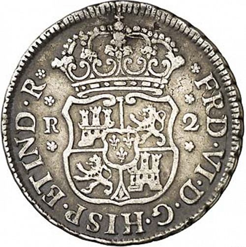 2 Reales Obverse Image minted in SPAIN in 1752J (1746-59  -  FERNANDO VI)  - The Coin Database