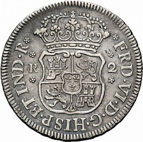 2 Reales Obverse Image minted in SPAIN in 1754JD (1746-59  -  FERNANDO VI)  - The Coin Database