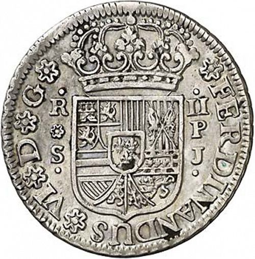 2 Reales Obverse Image minted in SPAIN in 1754PJ (1746-59  -  FERNANDO VI)  - The Coin Database