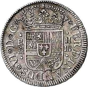 2 Reales Obverse Image minted in SPAIN in 1757JB (1746-59  -  FERNANDO VI)  - The Coin Database