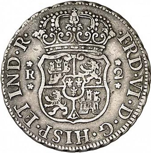 2 Reales Obverse Image minted in SPAIN in 1758JM (1746-59  -  FERNANDO VI)  - The Coin Database