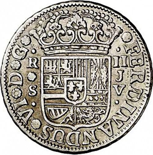 2 Reales Obverse Image minted in SPAIN in 1758JV (1746-59  -  FERNANDO VI)  - The Coin Database