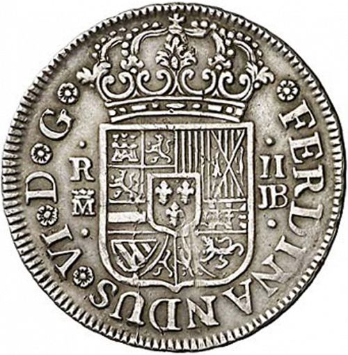 2 Reales Obverse Image minted in SPAIN in 1759JB (1746-59  -  FERNANDO VI)  - The Coin Database