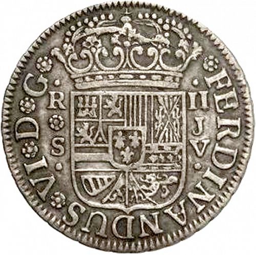 2 Reales Obverse Image minted in SPAIN in 1759JV (1746-59  -  FERNANDO VI)  - The Coin Database