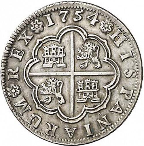 2 Reales Reverse Image minted in SPAIN in 1754PJ (1746-59  -  FERNANDO VI)  - The Coin Database