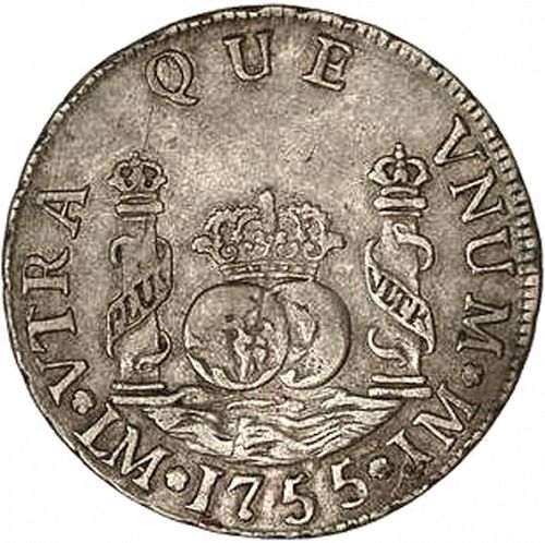 2 Reales Reverse Image minted in SPAIN in 1755JM (1746-59  -  FERNANDO VI)  - The Coin Database