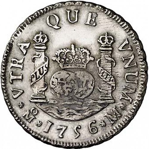 2 Reales Reverse Image minted in SPAIN in 1756M (1746-59  -  FERNANDO VI)  - The Coin Database