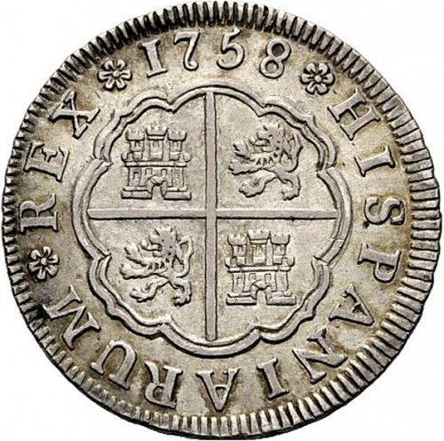 2 Reales Reverse Image minted in SPAIN in 1758JB (1746-59  -  FERNANDO VI)  - The Coin Database