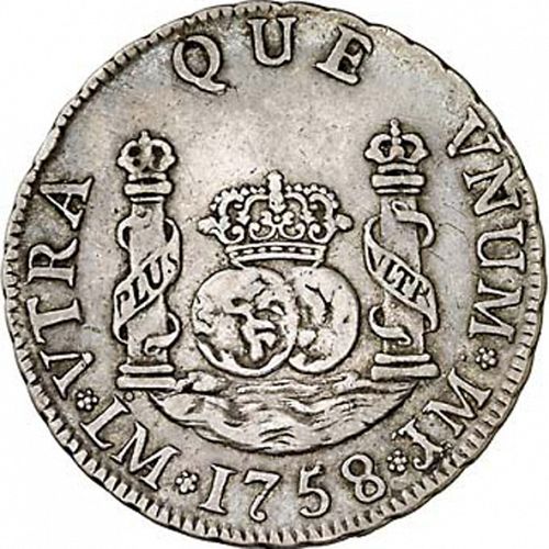 2 Reales Reverse Image minted in SPAIN in 1758JM (1746-59  -  FERNANDO VI)  - The Coin Database