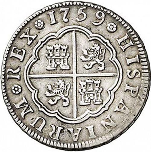 2 Reales Reverse Image minted in SPAIN in 1759J (1746-59  -  FERNANDO VI)  - The Coin Database