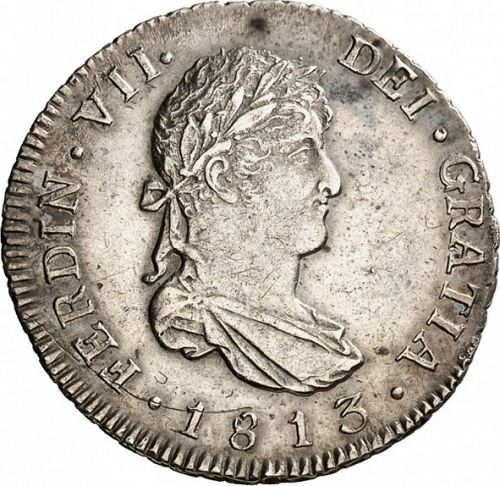 2 Reales Obverse Image minted in SPAIN in 1813PJ (1808-33  -  FERNANDO VII)  - The Coin Database