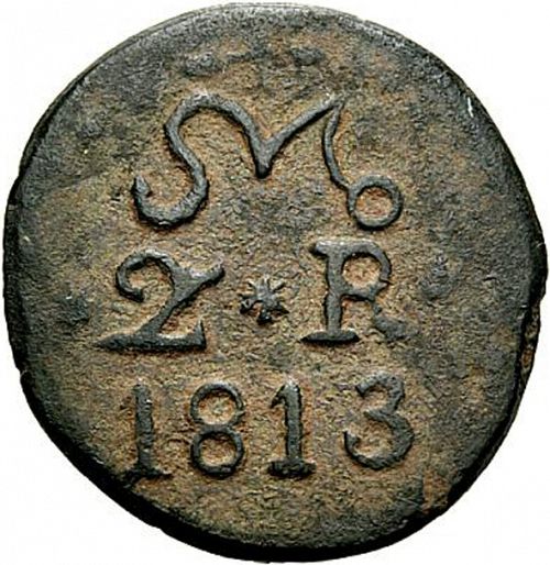 2 Reales Obverse Image minted in SPAIN in 1813 (1810-22  -  FERNANDO VII - Independence War)  - The Coin Database