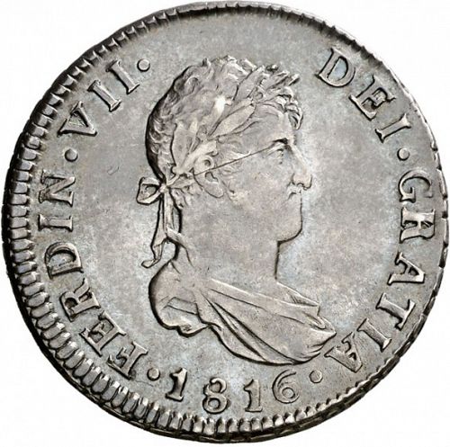 2 Reales Obverse Image minted in SPAIN in 1816FJ (1808-33  -  FERNANDO VII)  - The Coin Database