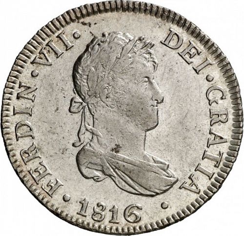 2 Reales Obverse Image minted in SPAIN in 1816JP (1808-33  -  FERNANDO VII)  - The Coin Database