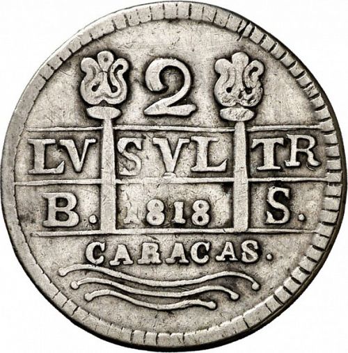 2 Reales Obverse Image minted in SPAIN in 1818BS (1810-22  -  FERNANDO VII - Independence War)  - The Coin Database