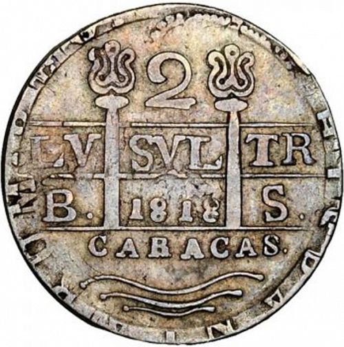 2 Reales Obverse Image minted in SPAIN in 1818BS (1810-22  -  FERNANDO VII - Independence War)  - The Coin Database