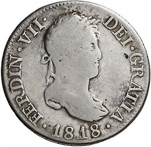 2 Reales Obverse Image minted in SPAIN in 1818GJ (1808-33  -  FERNANDO VII)  - The Coin Database